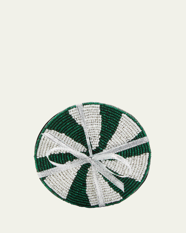 Red & Green Striped Beaded Coasters, Set of 4